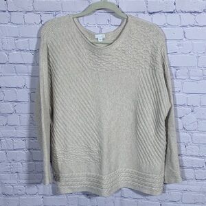 J.Jill Womens Patchwork Knit Pullover Sweater Cream L Minimalist Preppy Casual